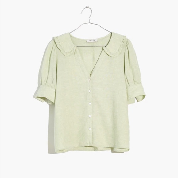 Madewell Linen-Blend Peter Pan Collar Button Up Shirt light green Women’s Size 2 - Picture 2 of 12